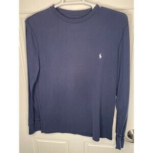 Polo Ralph Lauren Men's Large Thermal Shirt Navy Blue Waffle Knit Crewneck